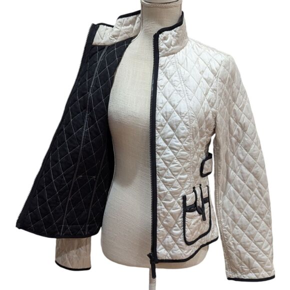 Ann Taylor Women's S Quilted Jacket Zip Up Ivory with Black Trim - Picture 6 of 9